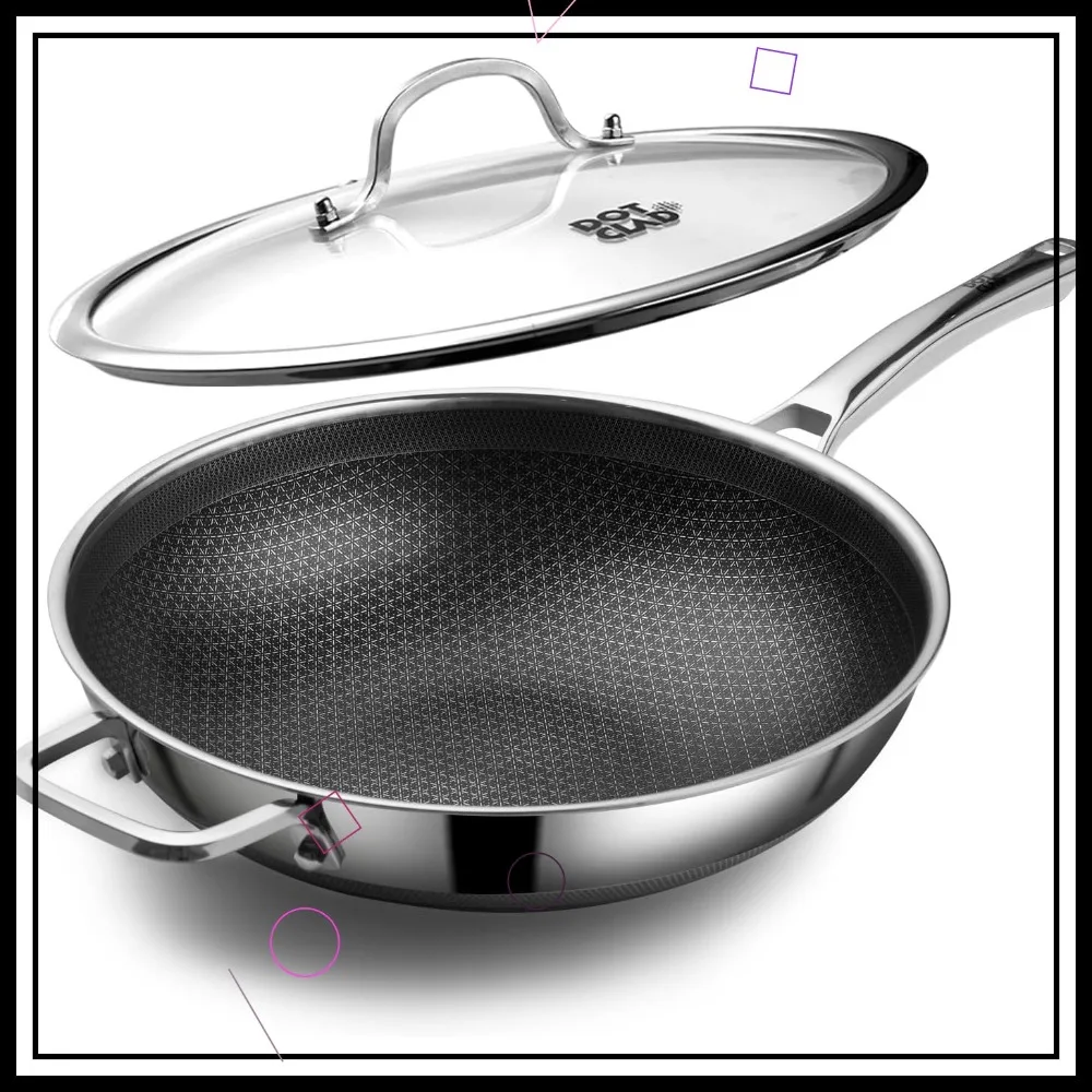 

12 Inch Non-Stick Wok Pan with Lid, PFOA Free Stainless Steel Cookware, Dishwasher & Oven Safe, Induction Compatible
