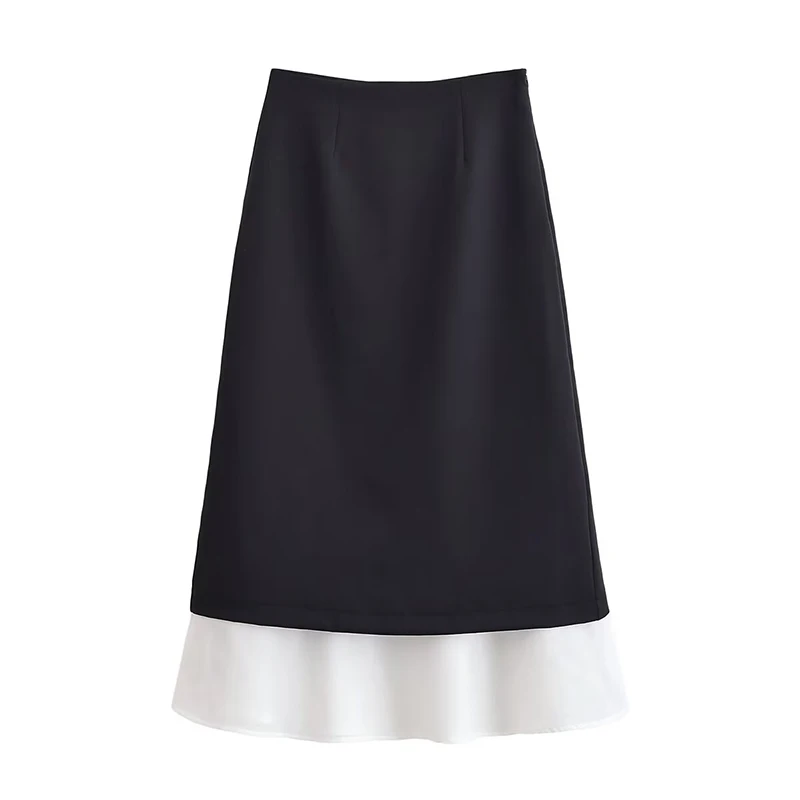 

YENKYE Spring 2026 Black White Patchwork Midi Skirt Women High Waist Elegant Sexy Pencil Skirts