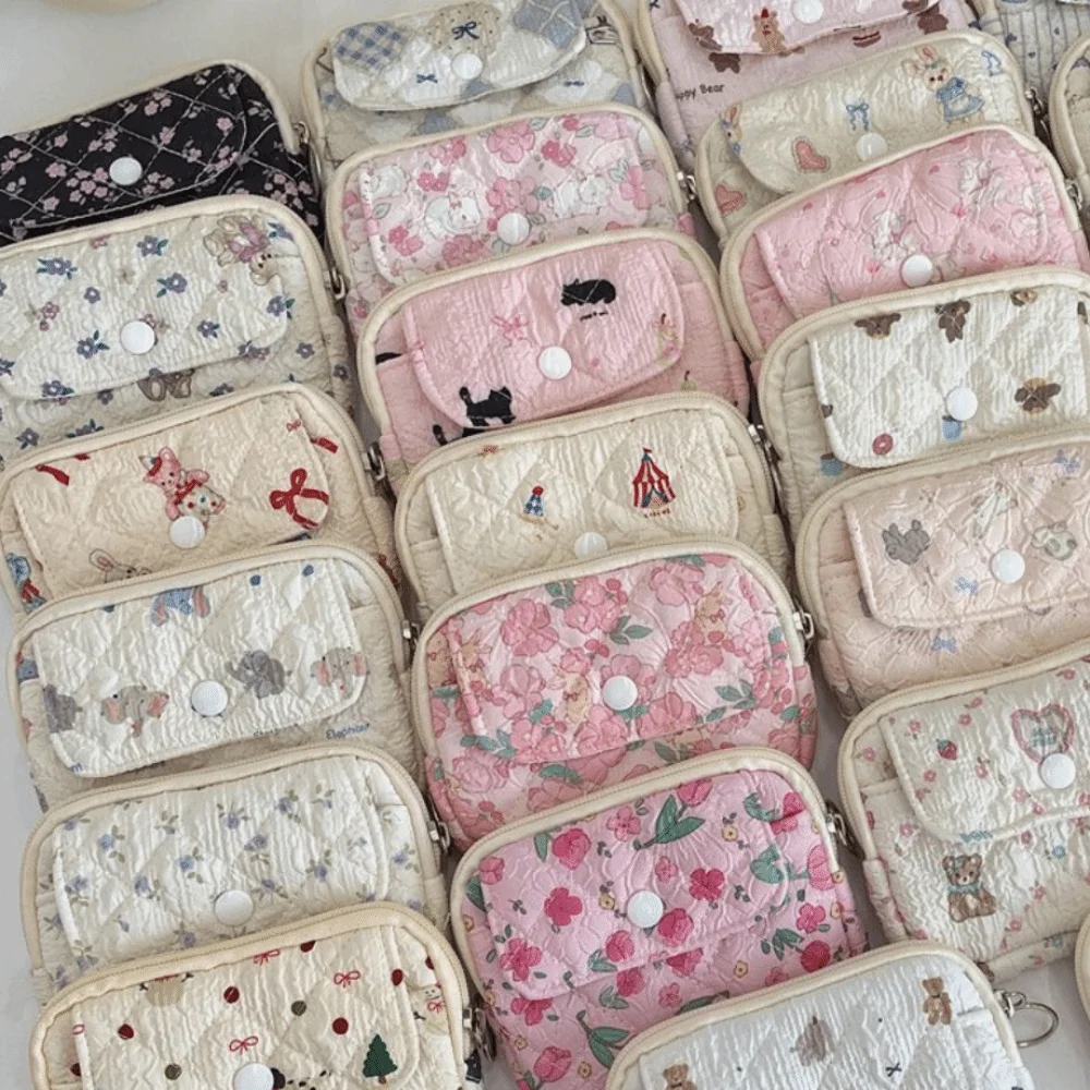 Flower Floral Coin Purse Pinted Korean Style Small Makeup Lipstick Bag Earphone Bag Jewelry Packing Bag Mini Canvas Storage Bag
