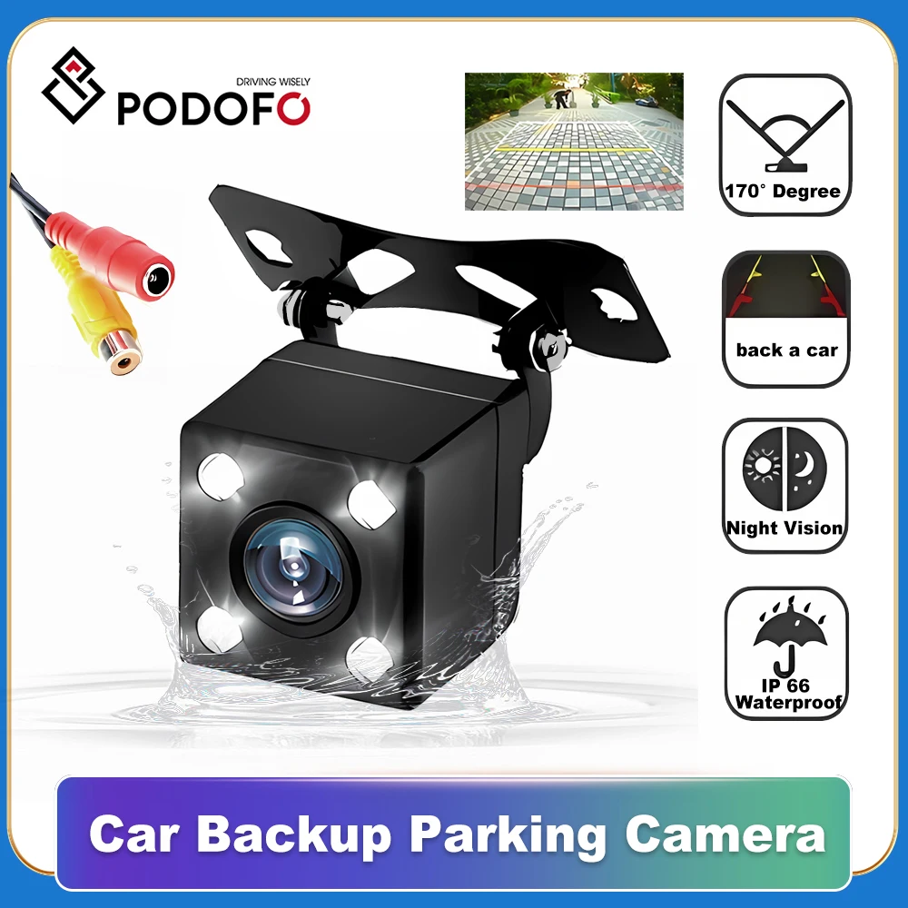 Podofo Car Rear View Camera Universal Led Night Vision Backup Parking Reverse Camera Waterproof 170 Wide Angle HD Color Image