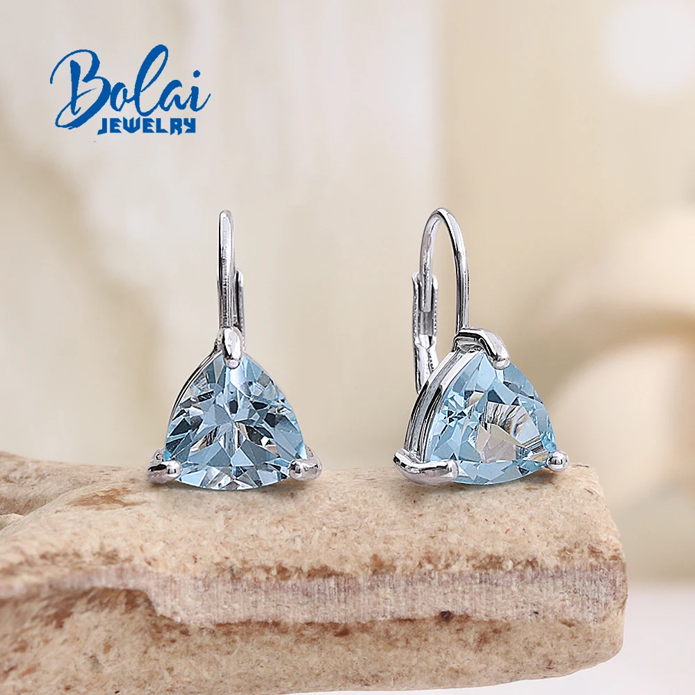 

925 sterling silver women's earrings natural brazil sky blue topaz triangle 8.0mm gemstones fine jewelry for birthday daily wear