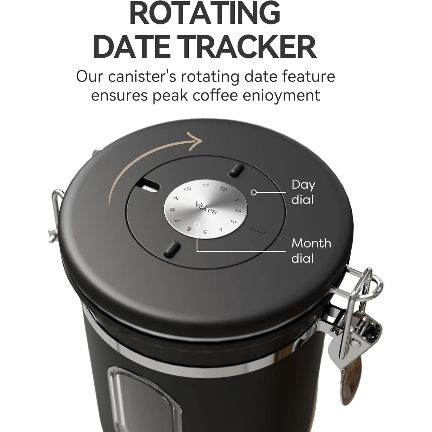Coffee Canister with Window, Airtight Stainless Steel Kitchen Food Storage Container with Lids, Date Tracker and Scoop