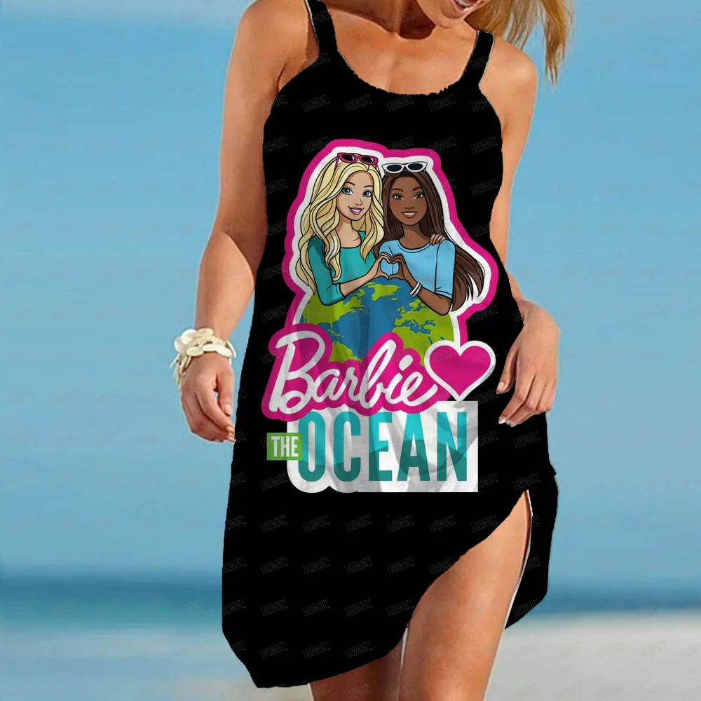 Barbie printed women's camisole skirt summer 3D printed clothing cartoon women's beach skirt cute and sexy camisole beach cool t