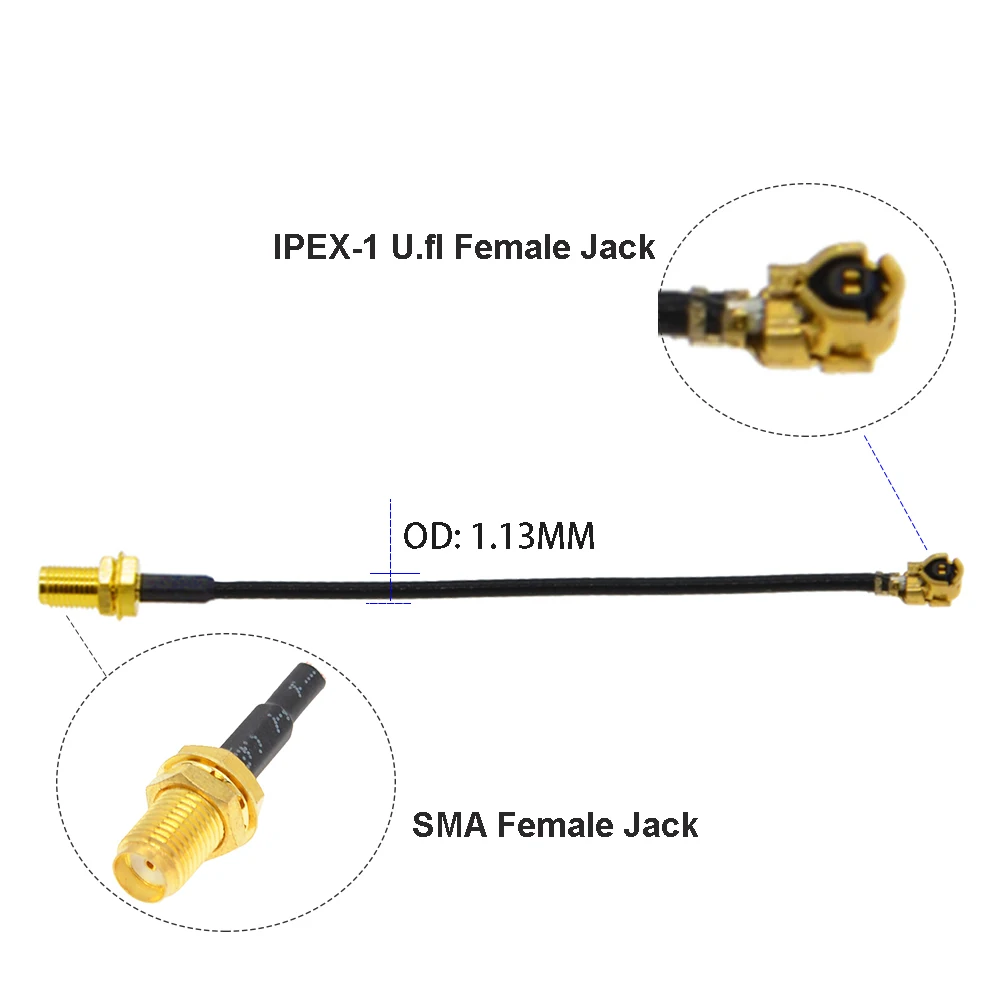 BEVOTOP 2pcs  Cable uFL///-1 Female to SMA Female WIFI Antenna RF Cable RF1.13/RG178 Pigtail Extension