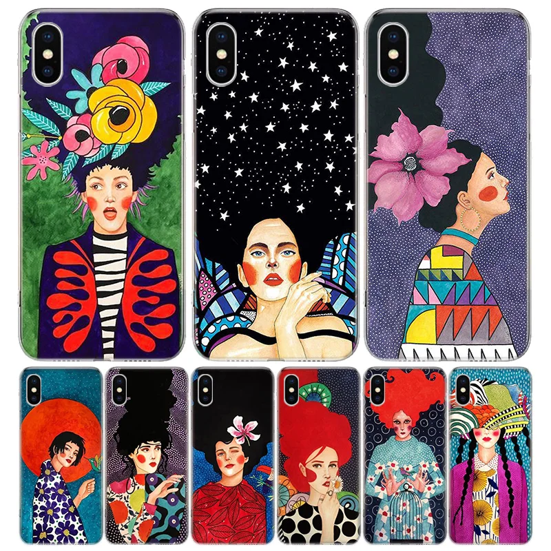 Abstract Colorful Girl Phone Case For iPhone 16 15 14 Plus 12 13 Mini 11 Pro Max X Xs  8 7 SE + Soft Fundas Coque Shell Cover 15