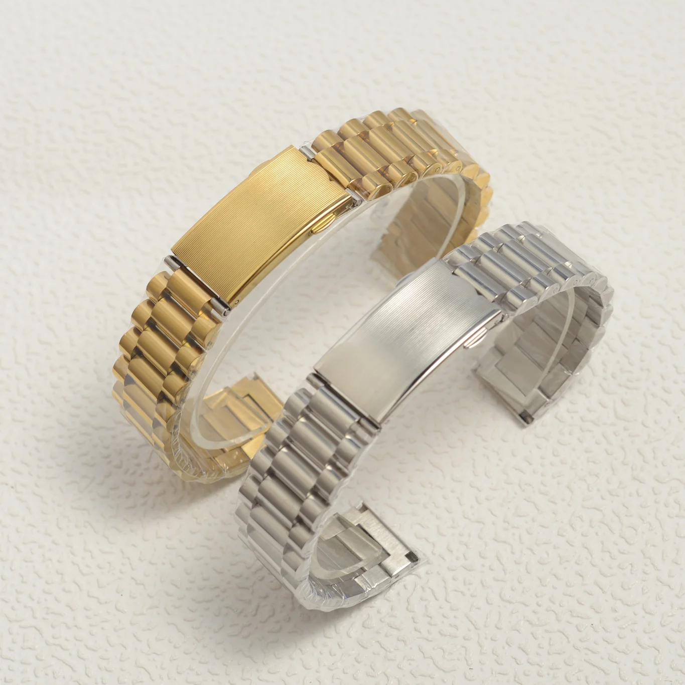 Solid Stainless Steel Bracelet Strap Silver Gold Watchband Metal Double Clasp Men Women Watch Band For Rado