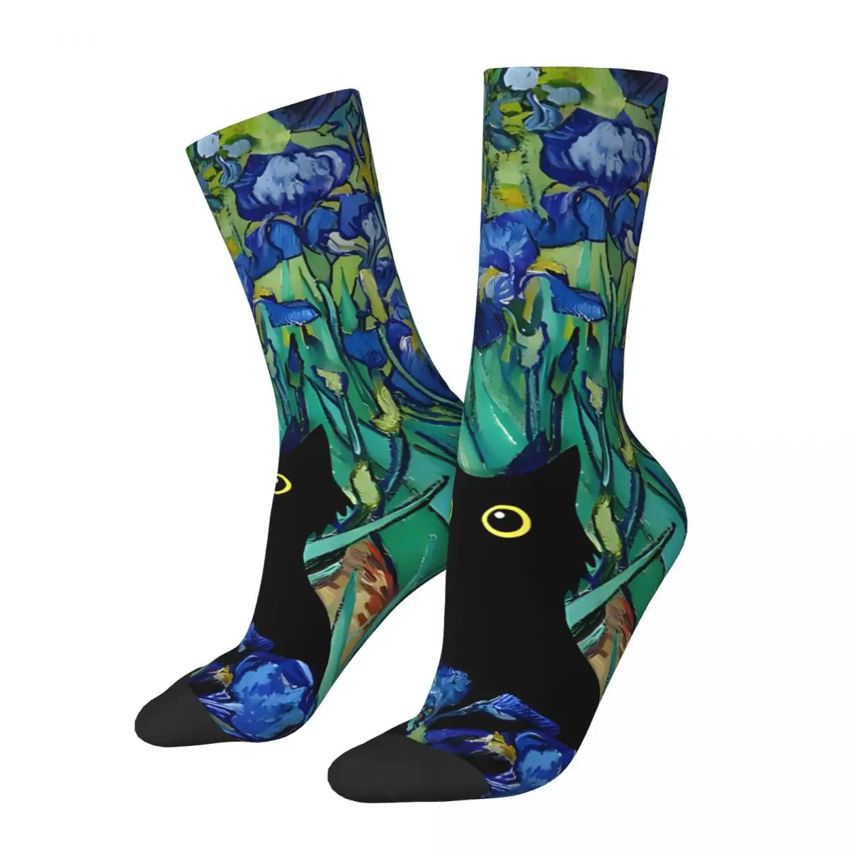 Retro Vincent Van Gogh's Irises Cat Case Men's compression Socks Unisex Selling Harajuku Seamless Printed Novelty Crew Sock