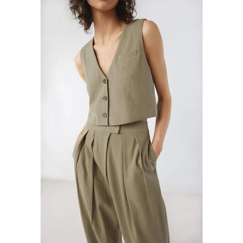 Working Vest Womens Luxury Summer New Women's Vest and Pants Two-piece Set Solid Color Simple Vest Suit Vests for Women Coat