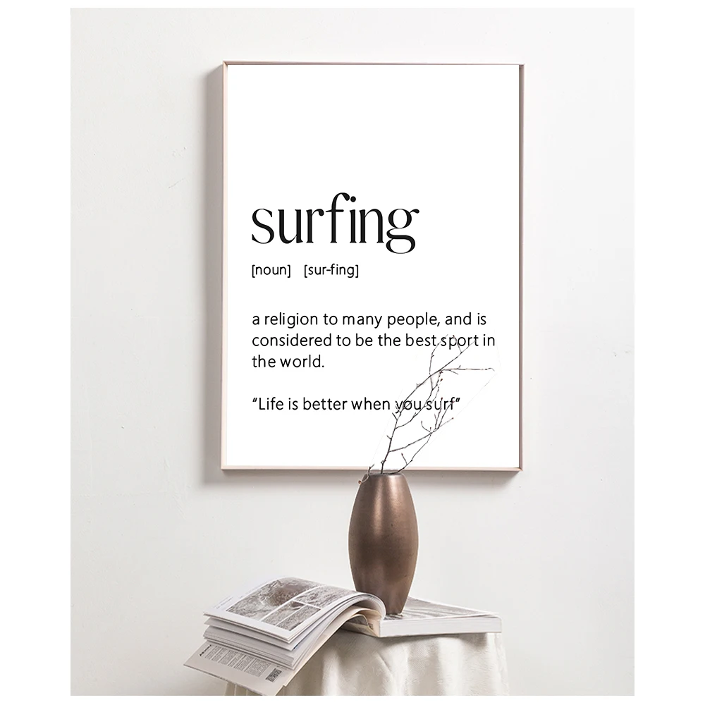 Quote Print Surfer Birthday Gift Minimalist Wall Art Canvas Painting Picture for Living Room Surf Art Poster Surfing Definition