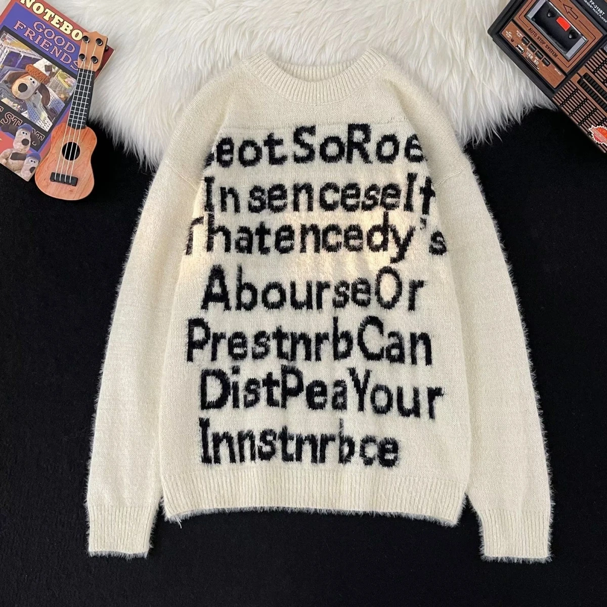 

American Retro Knitted Sweater Loose Lazy Sle Design Unique Spring Autumn Casual Polyester Fiber Long Sve round Ne Swe...