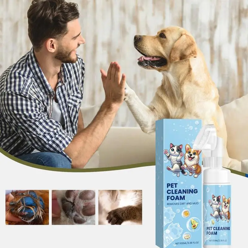 

Foaming Paw Cleaner for Dogs Paw Cleaner With Brush Head 100ml Gentle Paw Cleanser Foam Pet Foot Odor Remover for Dog Cat Paw