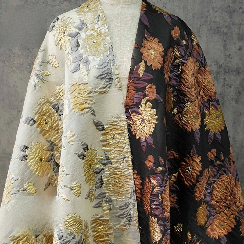 

Brocade Jacquard Fabric Dress Coat Vintage Oil Painting Floral Embossed Yarn-Dyed Semi-Sheer Decorative Trims Elegant Clothing