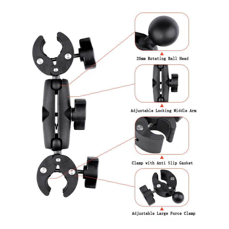 Camera Double Clip Crab Clamp for Insta360 X5 X4 X3 X2 GoPro 13 12 11 DJI Action 5 Pro 4 3 Camera Monopod Mount Handlebar Stand