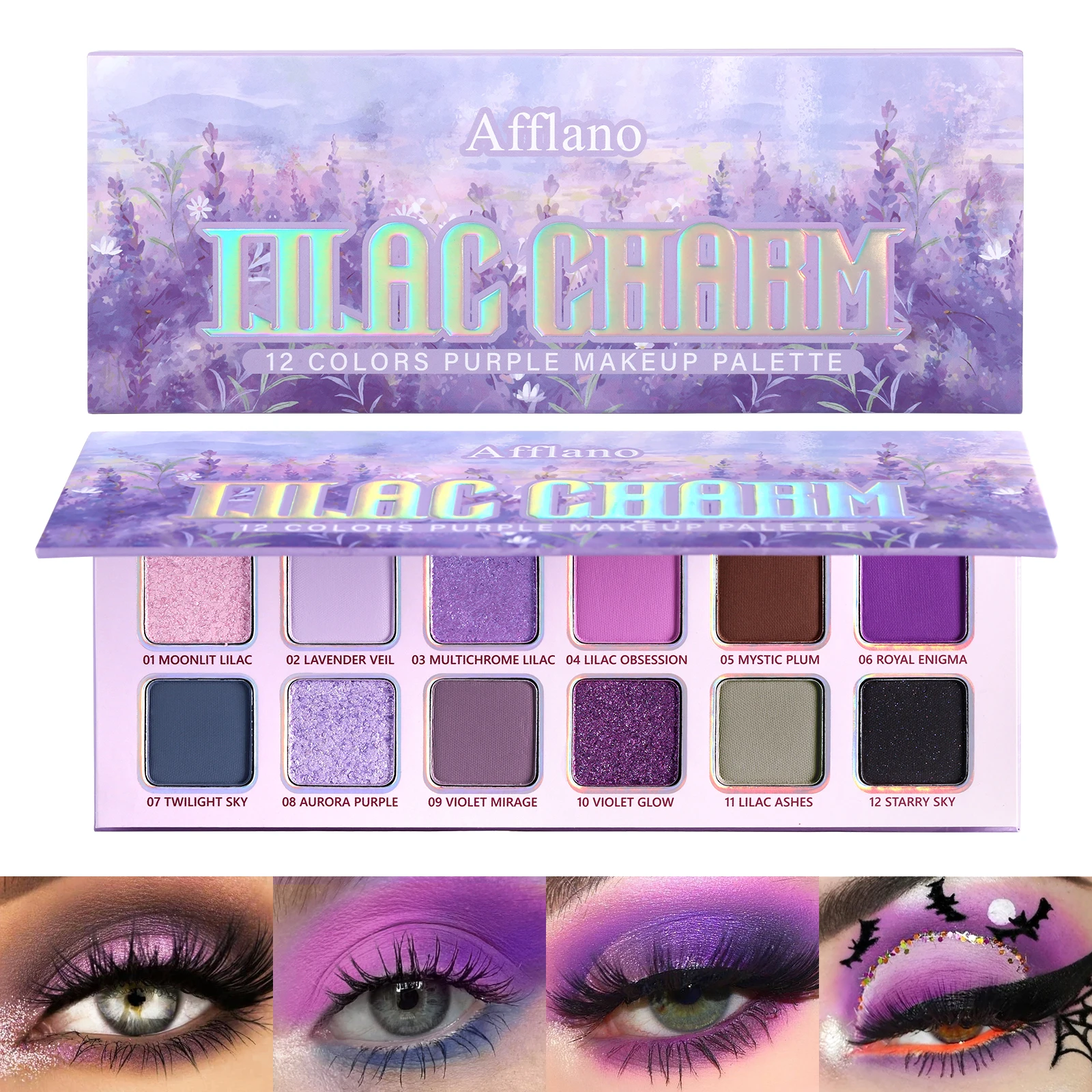 Purple Eyeshadow Palette, 12 Shades Lavender Purple Glitter EyeMakeup Pallet Smokey Neutral Silky Blendable Cream Eye Shadow