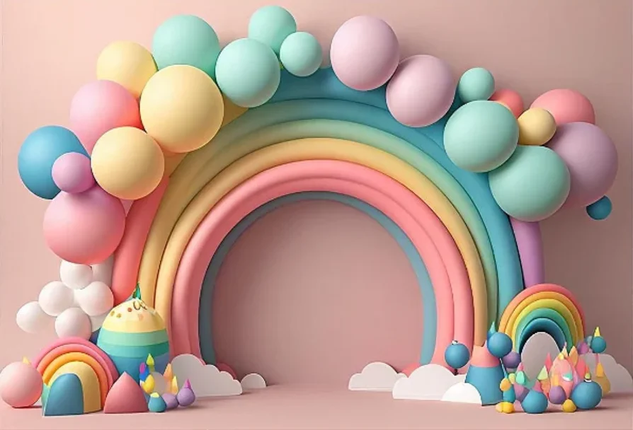 Photography Background Arch Stars Rainbow Balloon Ice Cream Kids Birthday Party Cake Smash Decor Backdrop Photo Studio