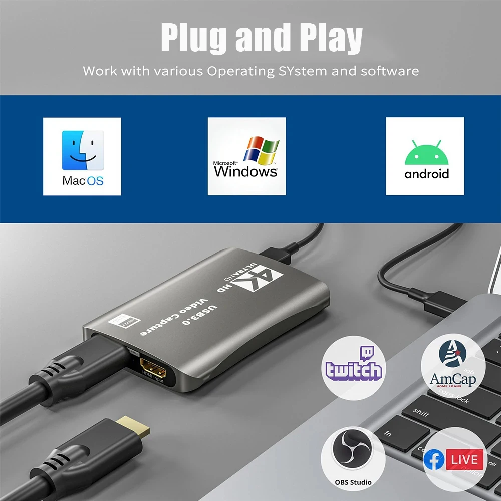 4K HDMI-Compatible Video Capture Card Loop Out for Game Recording Live Streaming 1080P 60FPS Grabber MS2131 for PS4/5 Switch