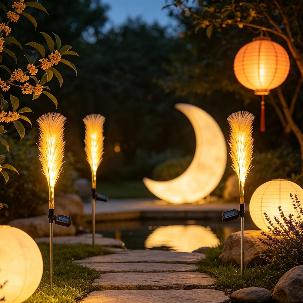 1pc/2pcs Solar Fluffy Reed Lights, Solar Landscape Light for Patio, Balcony, Garden, Lawn, Christmas, Wedding, Party Decoration