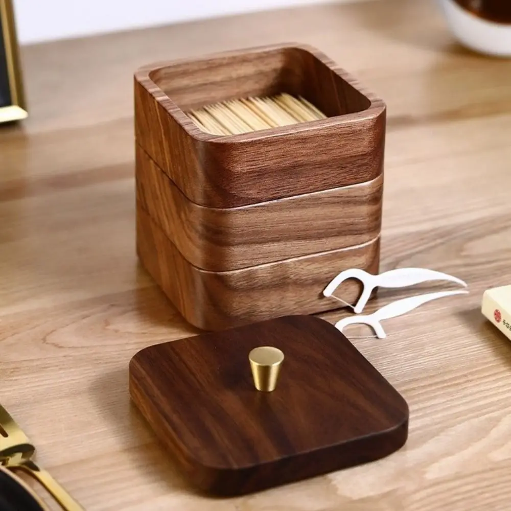

Portable Desktop Toothpick Box with Cover Walnut wood Dental Floss Box Reusable Vintage Floss Stick Organizer Daily Use