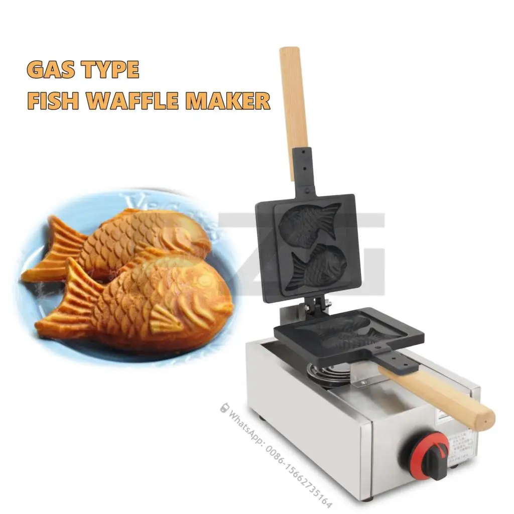 Máquina Taiyaki de Gas de acero inoxidable, 2 uds., gofres de pescado antiadherentes, máquina para hacer gofres Taiyaki Baker Pan, equipo para hacer gofres