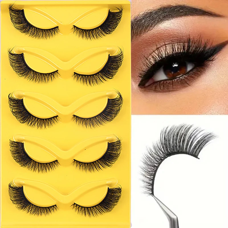 5 pairs of fake eyelashes, thick cat eyes, slanted flying eyelashes, European and American style eyelashes