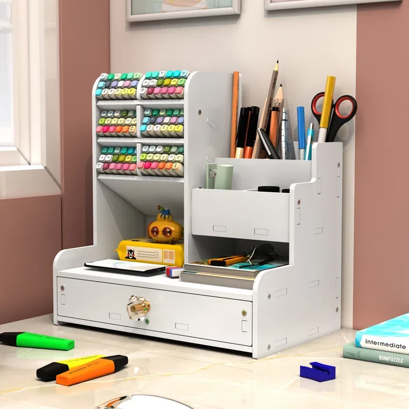 

Large Capacity Multi Grid Diagonal Insertion Type Children's Marker Pen Holder with Drawer Business Office Desktop Storage Box