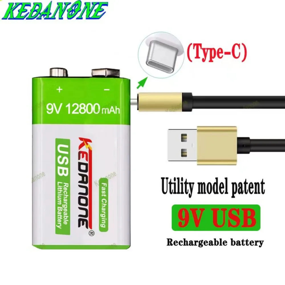 New 9V 12800mah Lithium Ion Rechargeable Type-C USB Battery for Multimeter Lithium Microphone Metal Detector Toy Remote Control