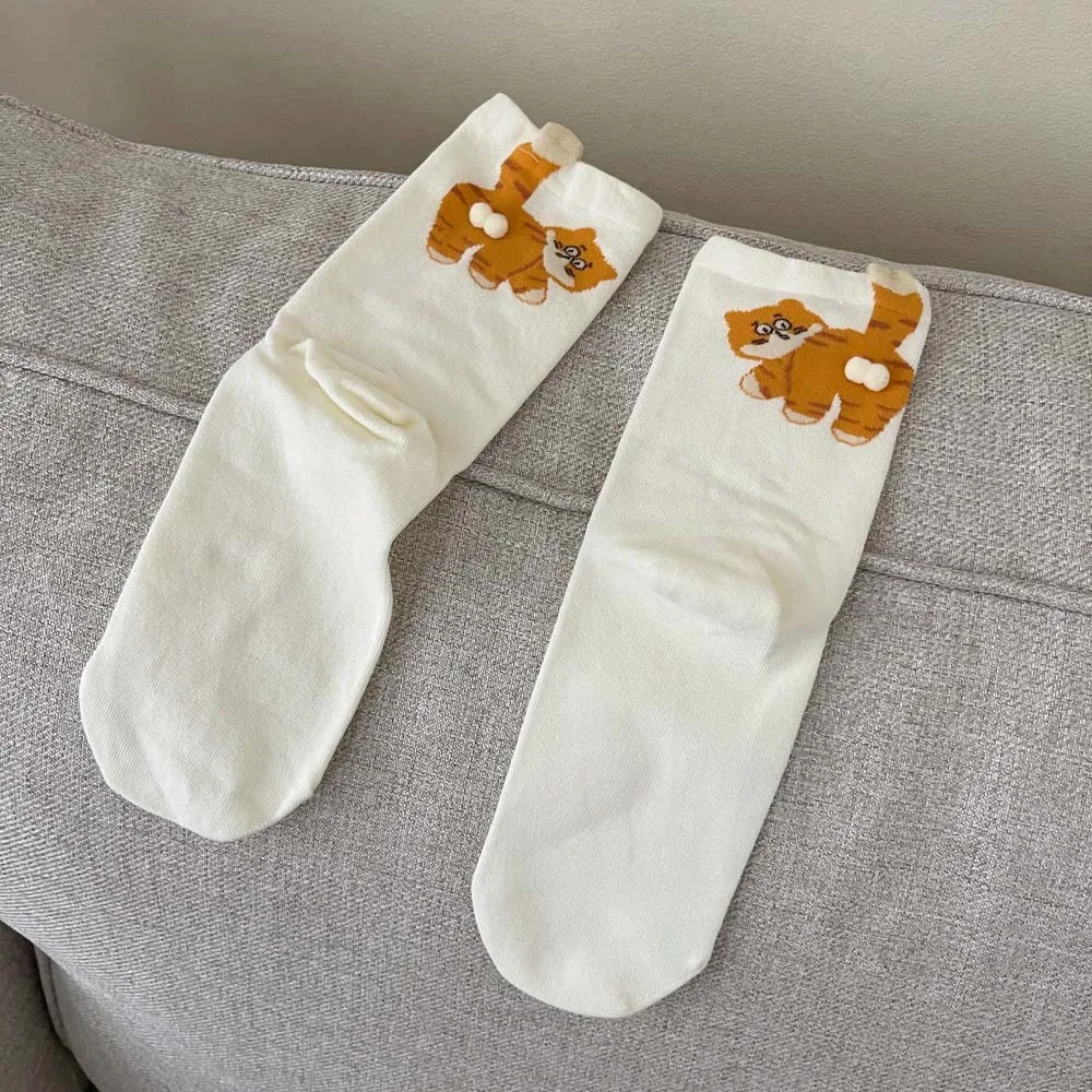 Comfortable Cat Egg Cotton Socks Breathable Three-Dimensional Mid Tube Socks Soft Sweat Absorbing Sports Socks Men Women
