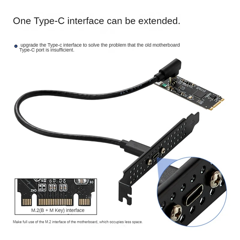 IOCREST Asm3142 M.2 To Type-C Host Controller Card USB 3.2 Gen2 10 Gbps 1 Ports USB C M.2 22X60 B Key M Key Data Transfer Riser