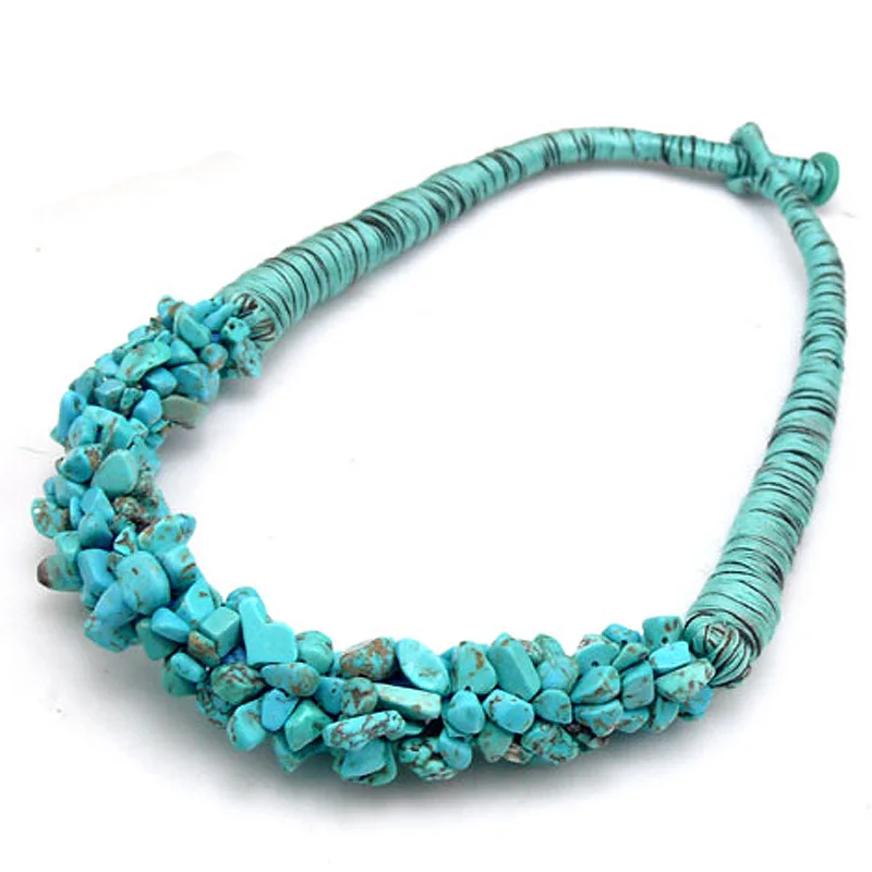 Delicate Boho Bohemian Beaded Choker Necklace Green Turquoises Necklace Irregular Chip Gravel Beads For Women Jewelry Gifts A032