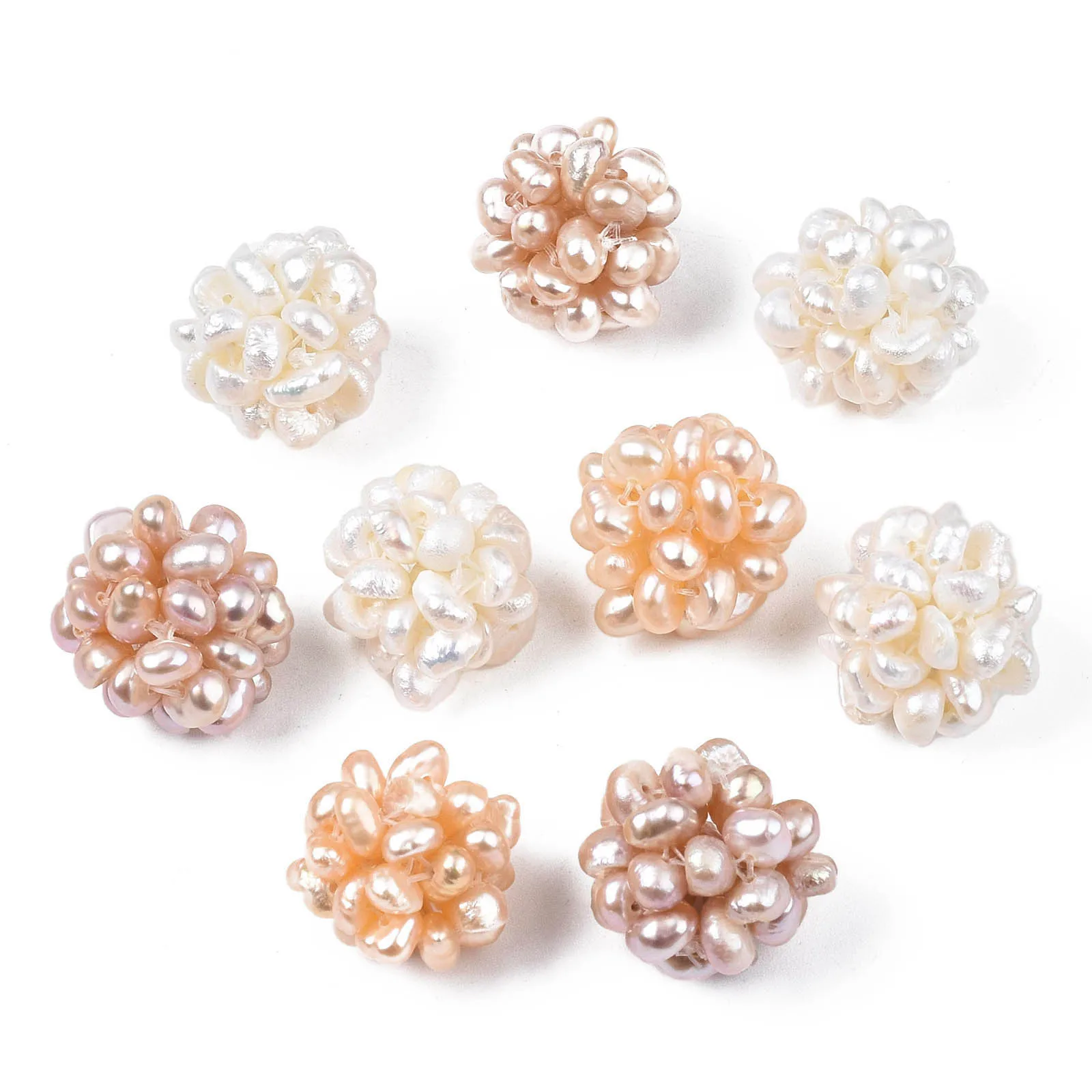 5Pcs Round Natural Cultured Freshwater Pearl Beads Handmade Pearl Ball Cluster Beads for DIY Bracelet Necklace Jewelry Making