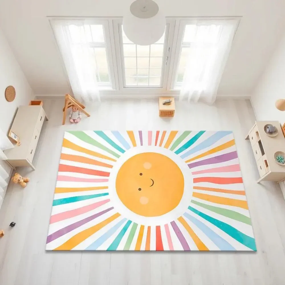 Rainbow Hairy Nursery Play Mat For Children,Soft Baby Mat,Plush Kids Bedroom Rugs,Rectangle Fluffy Carpet For Living Room