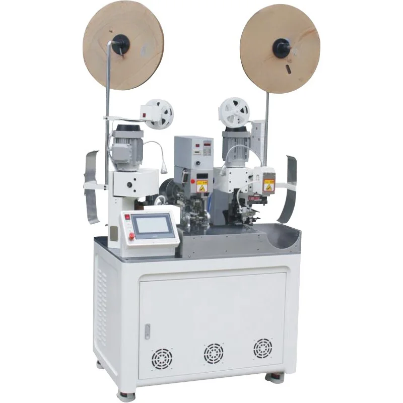 Fully Automatic Double Head Insulation Sleeves Inserting Terminal Crimping Machine Flag Ferrule Wire Cut Strip Press Cabling