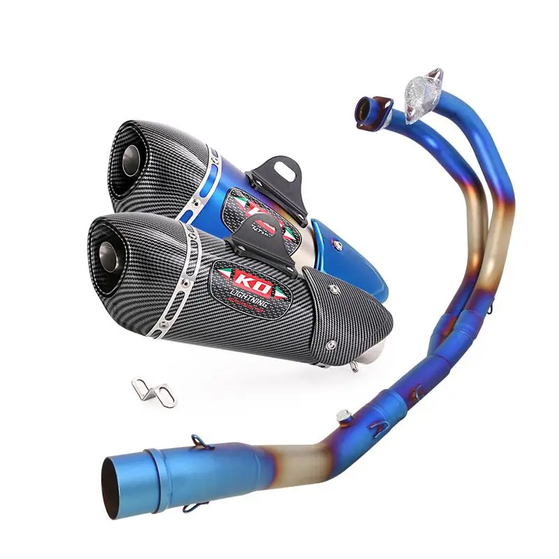 Motorcycle Whole Exhaust System Blue Front Link Pipe 350mm Muffler Silencer For Yamaha R3 YZF-R3 R25 MT-03 MT25 2016-2023