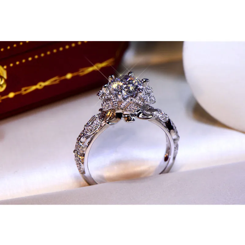 CC Wedding Rings For Women Silver Color Hollow Flower Shape Cubic Zirconia Vintage Fine Jewelry Bridal Promise Bague CC3135