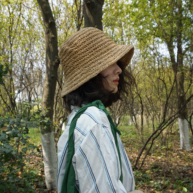 Chapeau de paille tissé à la main pour dames, chapeau de plage pliable japonais, petit seau frais, ombre à bord, chapeau de poisson Suffolk,