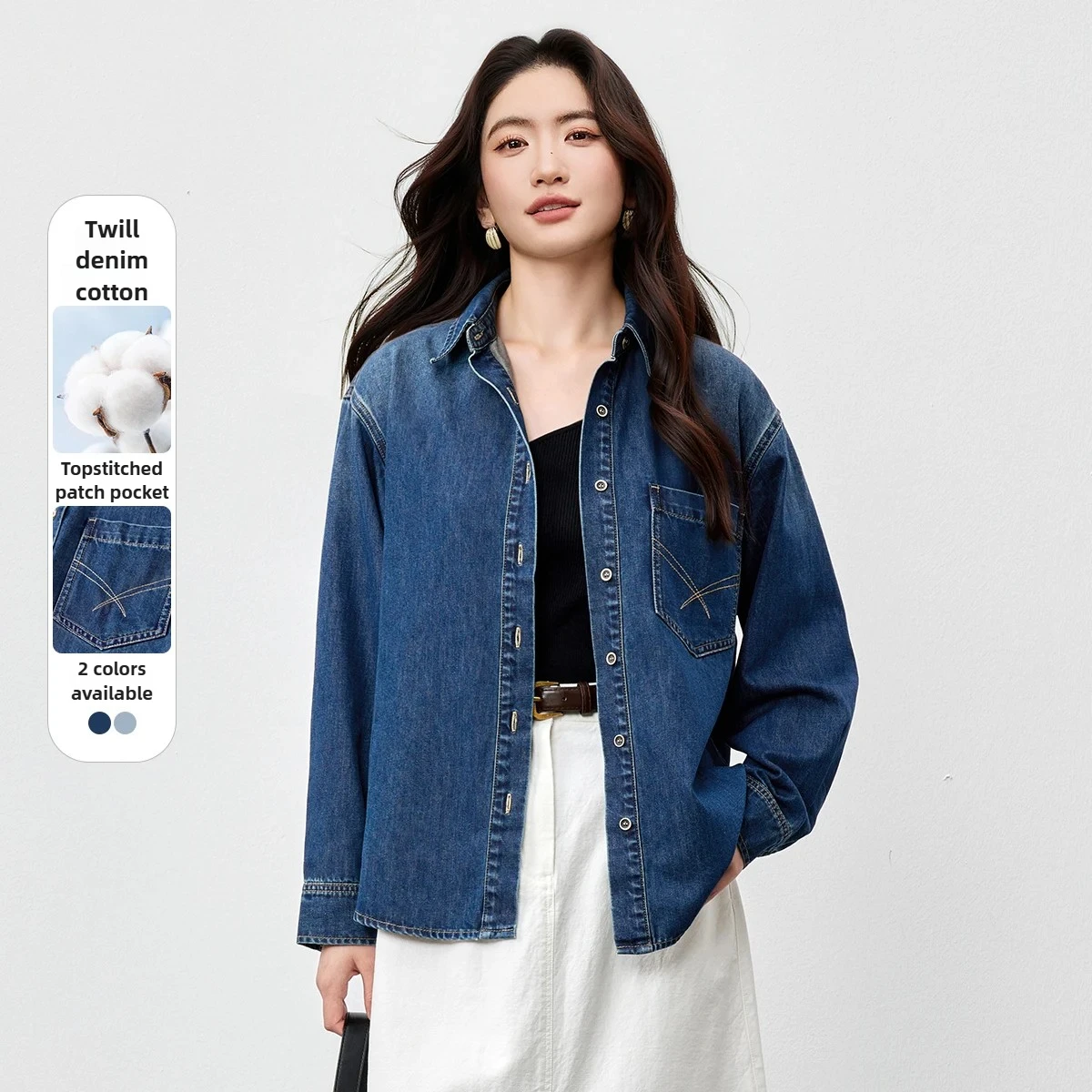 معطف نسائي غير رسمي من قماش الدنيم من SENTUBILA لخريف 2025 جديد فضفاض مناسب بكتف منسدل وسترات نسائية بأكمام طويلة W51W58819 #1