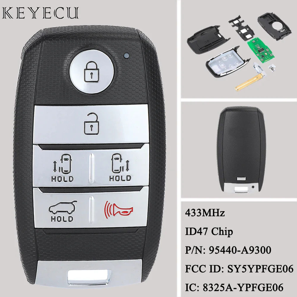 Keyecu For KIA Carnival 2015 2016 2017 2018 Sedona 2019 2020 2021 Smart Remote Key Fob 433MHz ID47 Chip 95440-A9300 SY5YPFGE06