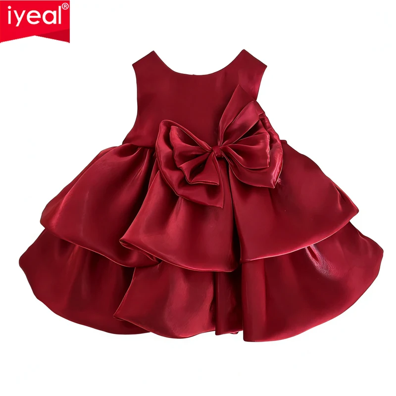 IYEAL 2026 Summer Baby Girl Wine Red One Year Old Dress Princess Dress Baby Hundred Day Banquet Birthday Banquet Dress