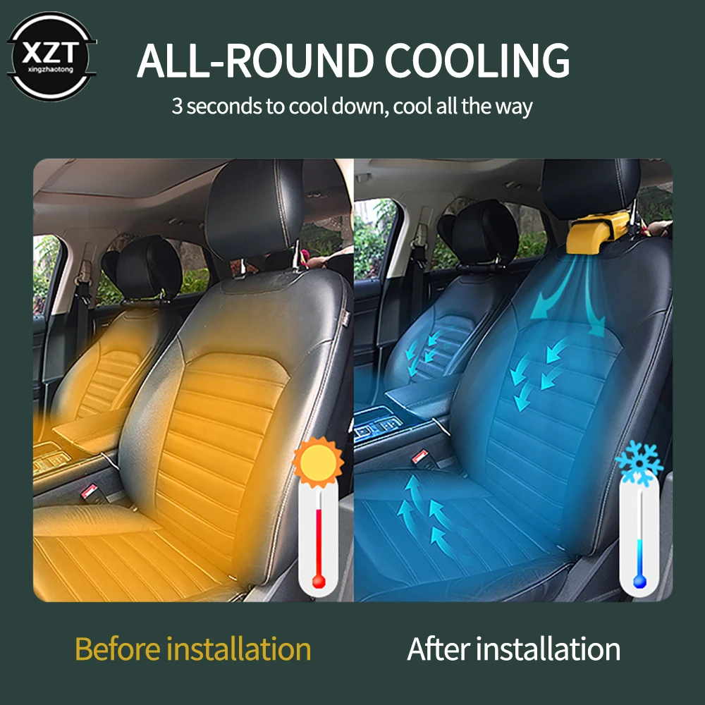 Ventilador de refrigeración para asiento trasero de coche, ventilador portátil para asientos de coche, 3 velocidades, ajustable, hoja de ventilación, recargable por USB