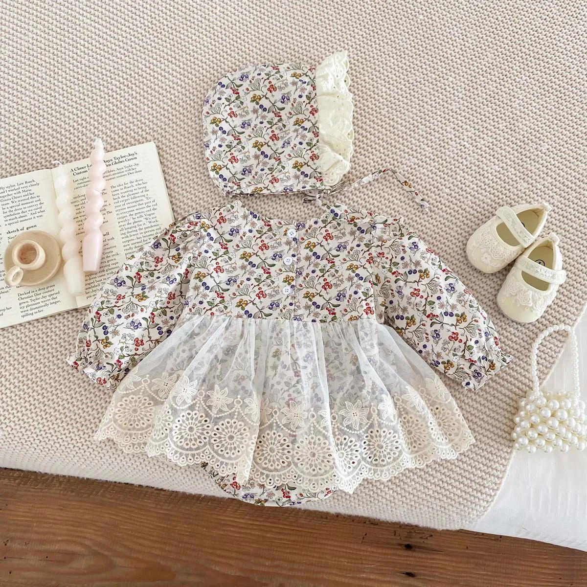 

Toddlers Kids Spring Autumn Clothing Children Body Clothes Jumpsuits 2025 Baby Girls Beautiful Floral Cotton Rompers+Hat