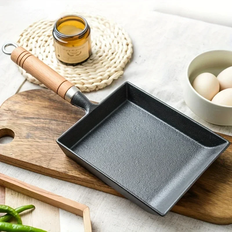 1Pcs Japanese Cast Iron Egg Pan Non Stick Square Frying Pan for Pancake Home Kitchen Cookware Easy To Clean Cooking Tools