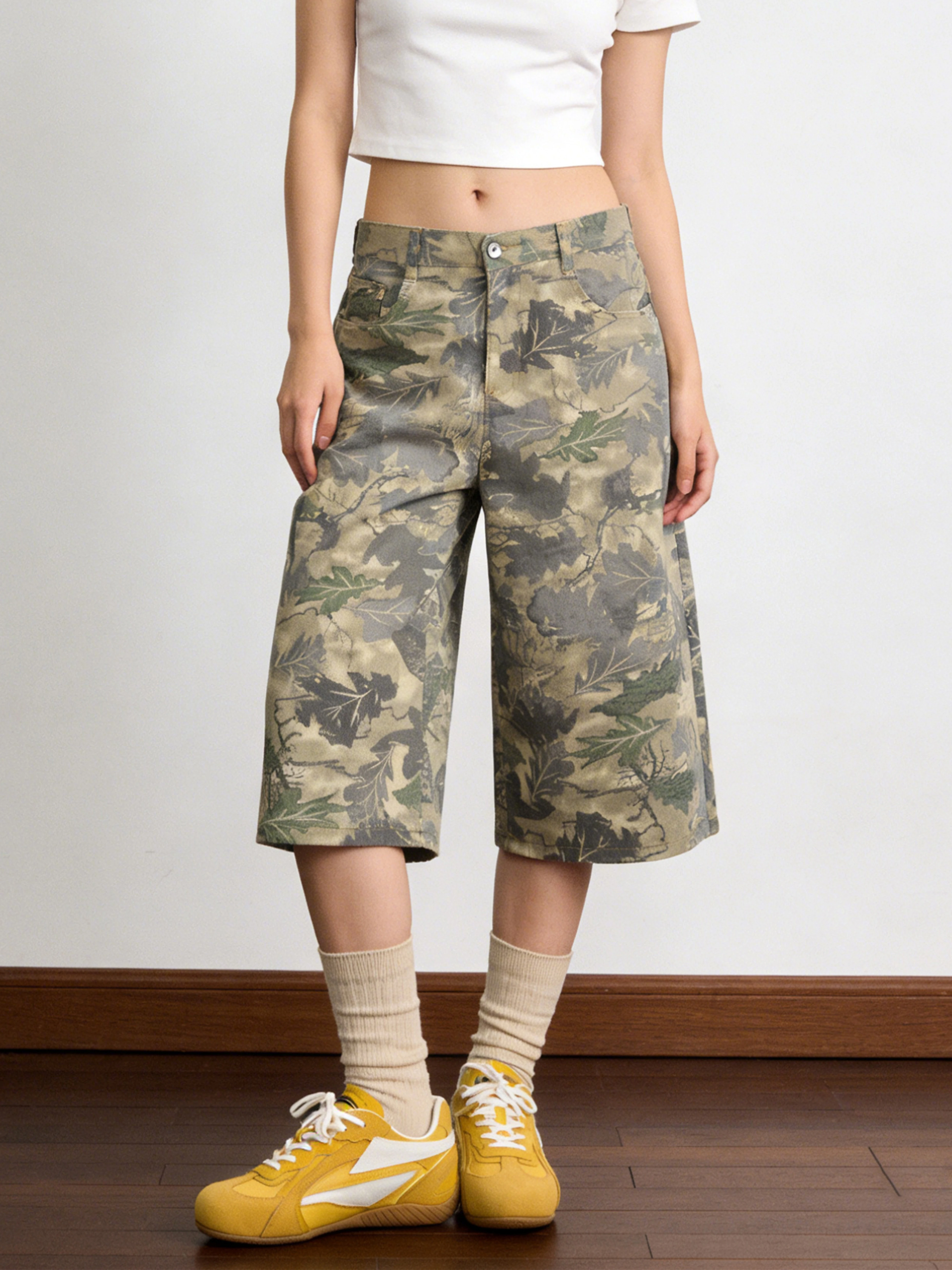 

American Style Camouflage Wide Leg Seven-Foot Loose Women's Casual Pants Couple Loose Trousers Summer Natural Waist Cotton