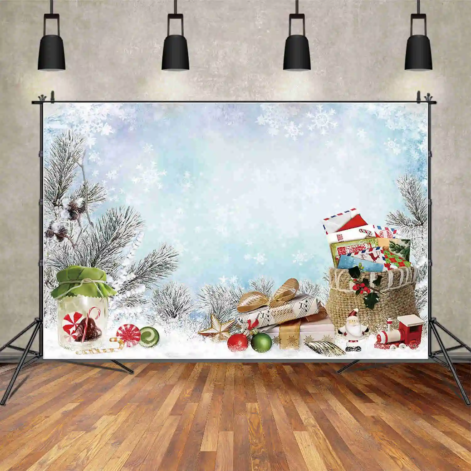 MOON.QG Merry Christmas Background Photography House Circus Snow Pine Photozone Backdrop Child Studio Photobooth Accessories