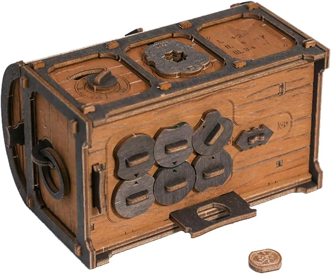 Schatztruhe Escape Room in a Box – Harte Puzzleschachtel für Erwachsene, Holzbausatz – Clue Box Escape Puzzle – 3D-Escape Room-Puzzles –