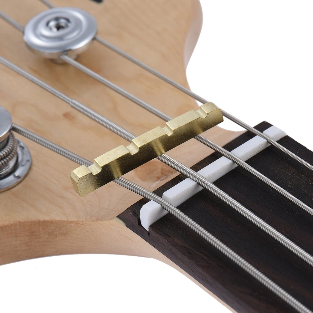 4-string Electric Bass Brass Nut Pre-slotted Brass String Nut for Electric Bass Guitar Part Replacement 38 * 3.6 * 6.3-4.8mm