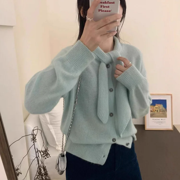 Koreanischer Sle Soft Strickpullover Long Sve Agel Pure Color Ele Lazy Sle Top Quali Chinesischer Lammsamtstoff
