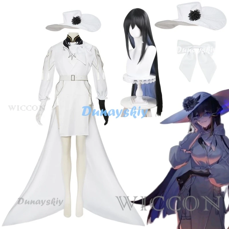 

Honkai: Star Rail Constance The Dahlia Cosplay Costume Hat Wig White Dress A Night of Ever Flame Gloves Belt Game Accessories