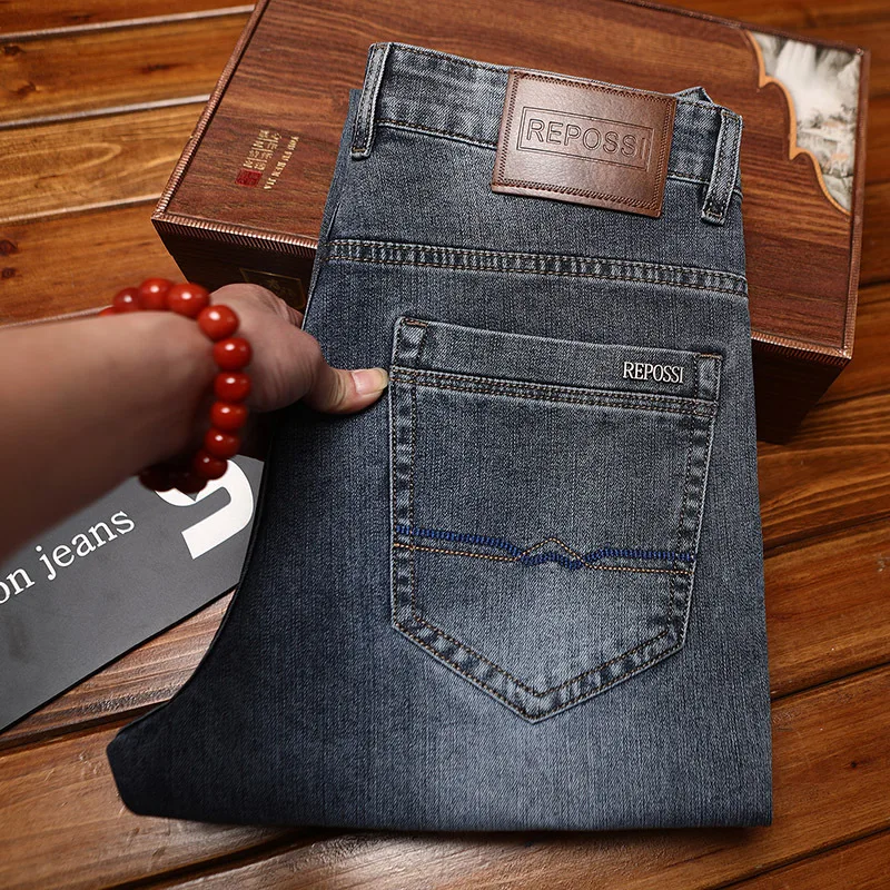 Fashionable, light luxury, minimalist jeans, men's stretch, slim fit, casual, versatile, business, small leg denim pants
