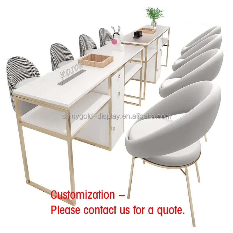 

custom.New Design Profesional Double Nail Desk Salon Furniture Nail Art Table Manicure Table Set with Storage