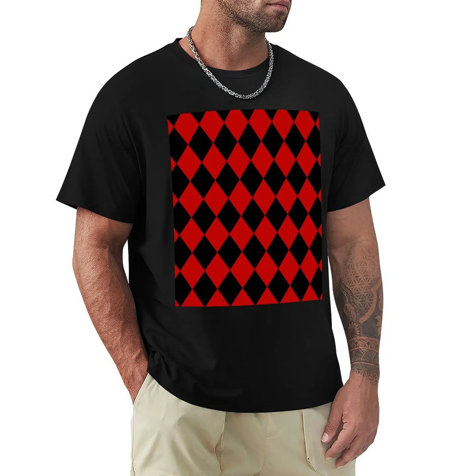

Red Black Diamond T-Shirt Soft Touch Basic Cotton T-Shirt